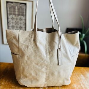 American Eagle Italian Leather Cream Tote Bag Shoulder Bag Purse